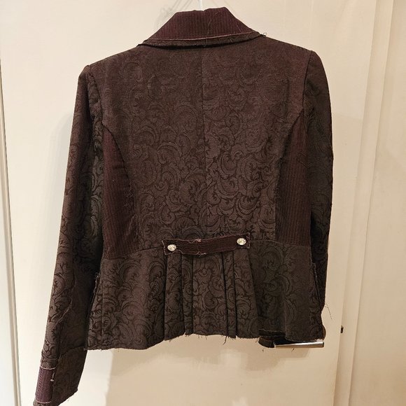 DAVID BITTON jacquard & corduroy frayed-edge rhinestone buttons jacket blazer - Picture 2 of 10